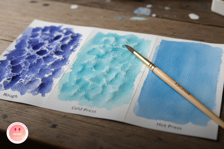 مقایسه بافت انواع مقوای آبرنگ کلدپرس، راف و هات‌پرس