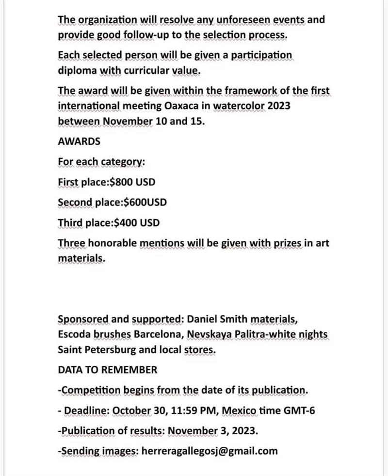 All amateur and professional artists over 15 years old all over the world participate. Mexican artists too They can participate.