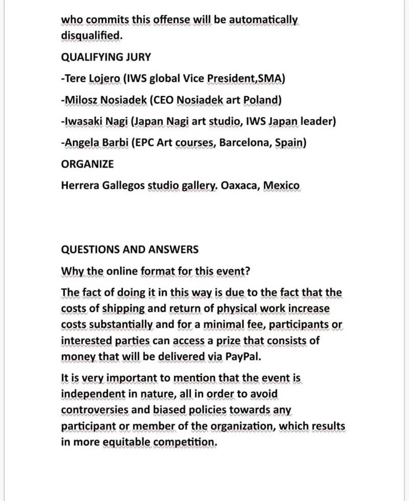 All amateur and professional artists over 15 years old all over the world participate. Mexican artists too They can participate.