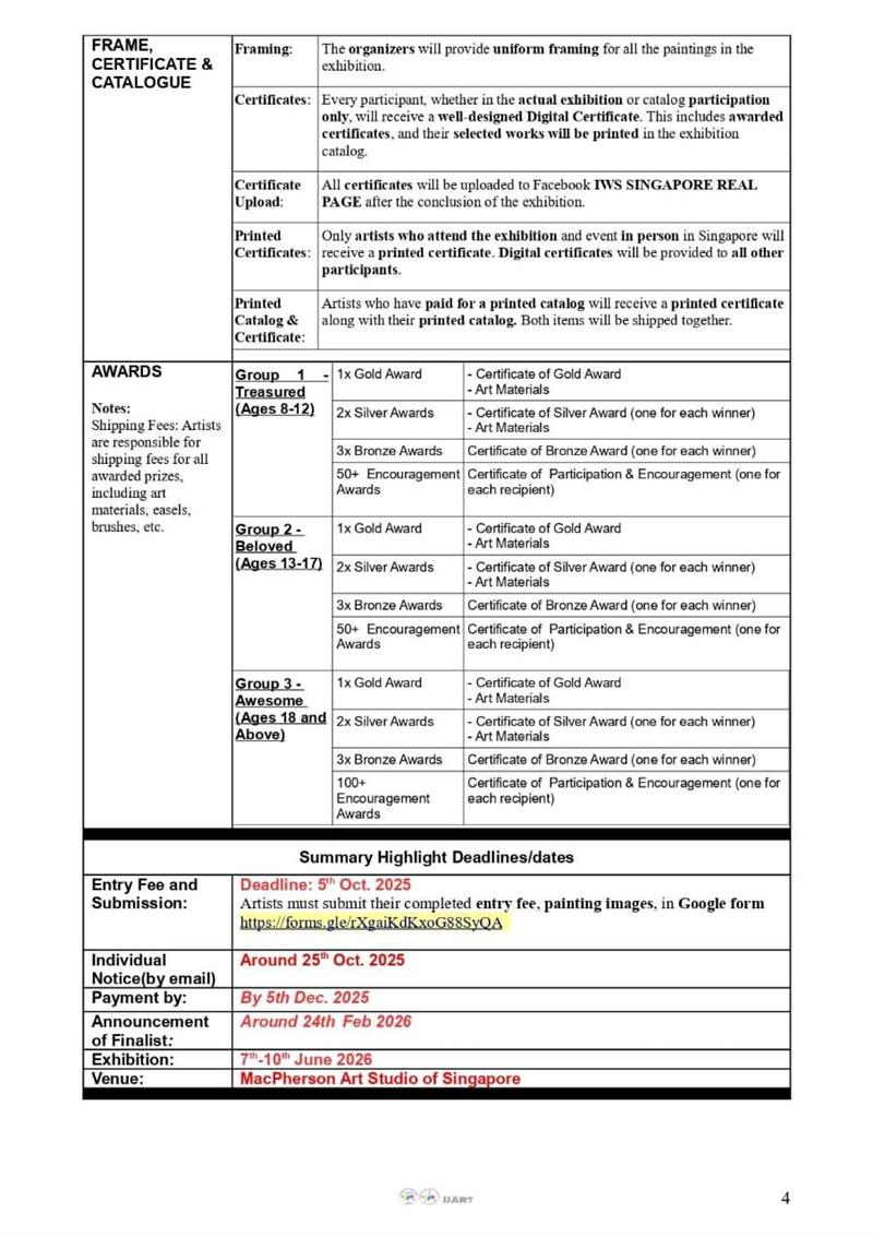 3rd IWS Singapore International Watercolour Exhibition Competition